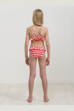 Купальный костюм для девочек красный в белую полоску (рост 116-146)