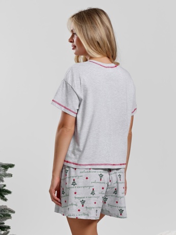 Новогодняя пижама женская с шортами Праздник-4 кармеланж