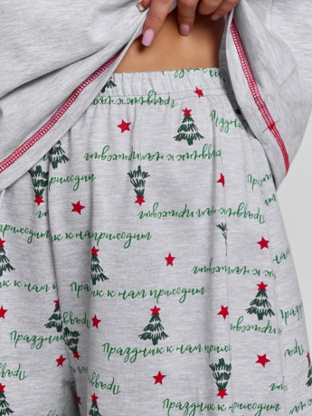 Новогодняя пижама женская с шортами Праздник-4 кармеланж