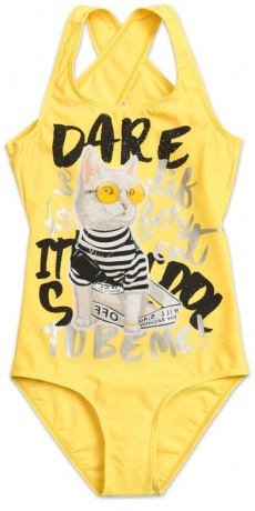 Купальник для девочек с котиком, желтый (рост 116-146)