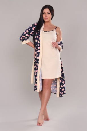 Пеньюар женский бежевый, халат и сорочка