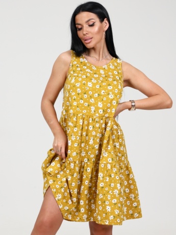 Сарафан женский горчичный с ромашками