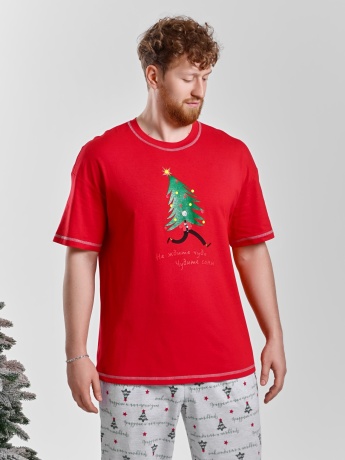 Мужская новогодняя пижама Праздник-5 красный