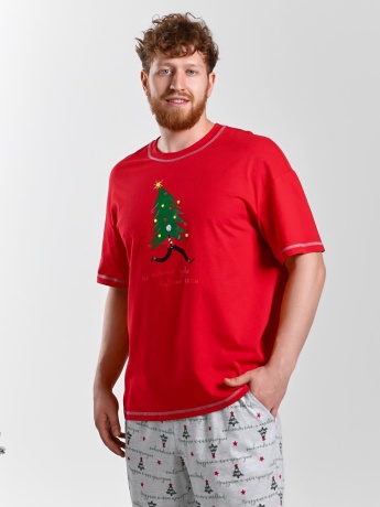 Мужская новогодняя пижама Праздник-5 красный