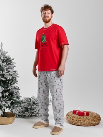 Мужская новогодняя пижама Праздник-5 красный