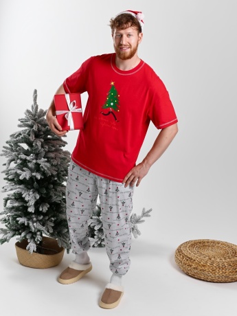 Мужская новогодняя пижама Праздник-5 красный