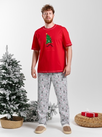 Мужская новогодняя пижама Праздник-5 красный