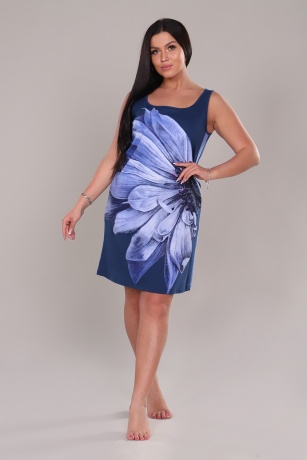 Ночная сорочка женская индиго, большой цветок