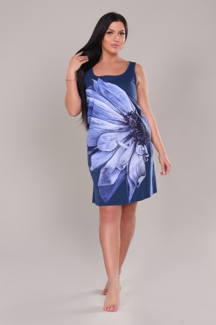 Ночная сорочка женская индиго, большой цветок