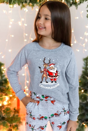 Новогодняя пижама для девочки Лапландия-1 серый