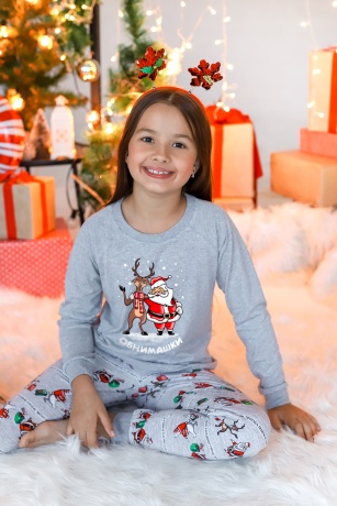 Новогодняя пижама для девочки Лапландия-1 серый