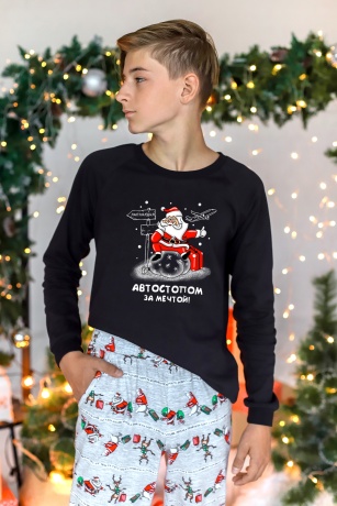 Новогодняя пижама для мальчика Лапландия-2 черный