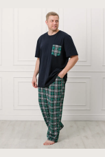 Мужская пижама, брюки в зеленую клетку, большие размеры