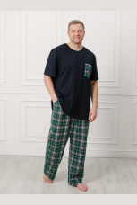 Мужская пижама, брюки в зеленую клетку, большие размеры