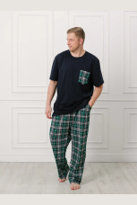 Мужская пижама, брюки в зеленую клетку, большие размеры