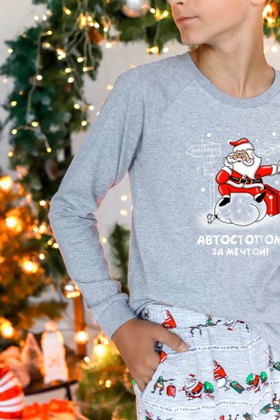 Новогодняя пижама для мальчика Лапландия-2 серый