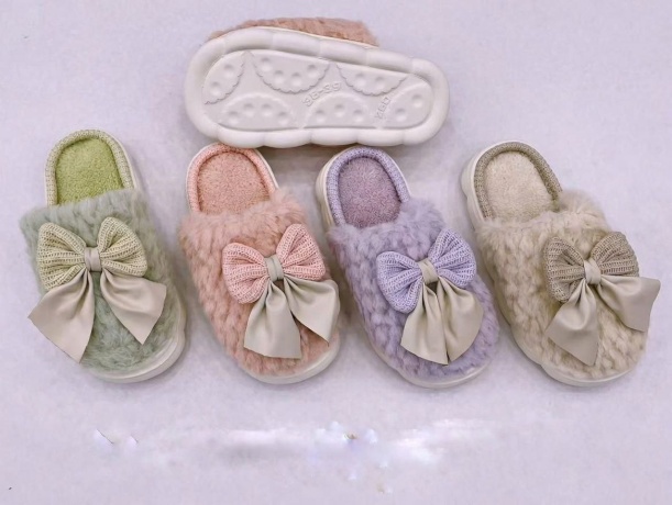 Женские тапочки Плюшевые, с бантиком, резиновая подошва