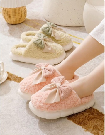 Женские тапочки Плюшевые, с бантиком, резиновая подошва