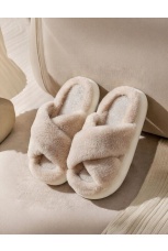 Женские тапочки Пушистые, крестик, резиновая подошва