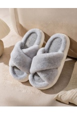 Женские тапочки Пушистые, крестик, резиновая подошва