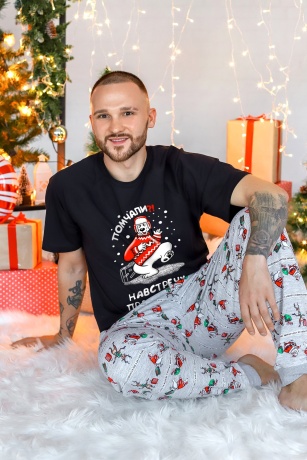 Новогодняя пижама мужская Лапландия-4 черный