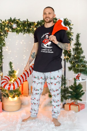 Новогодняя пижама мужская Лапландия-4 черный