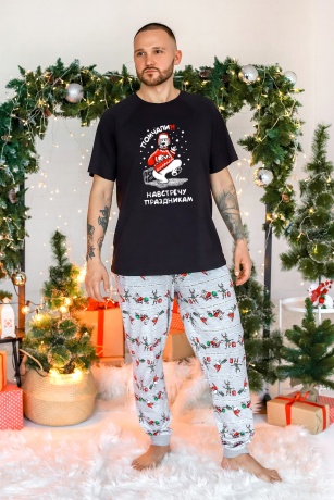 Новогодняя пижама мужская Лапландия-4 черный