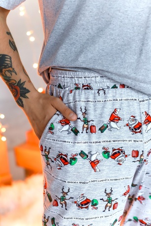 Новогодняя пижама мужская Лапландия-4 серый