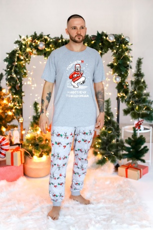 Новогодняя пижама мужская Лапландия-4 серый