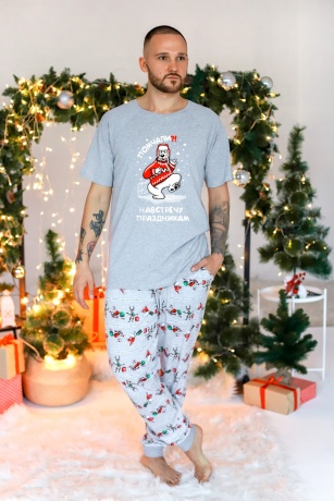Новогодняя пижама мужская Лапландия-4 серый