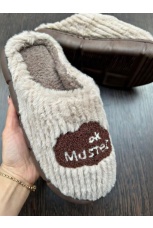 Мужские тапочки Пушистые, закрытый нос, резиновая подошва