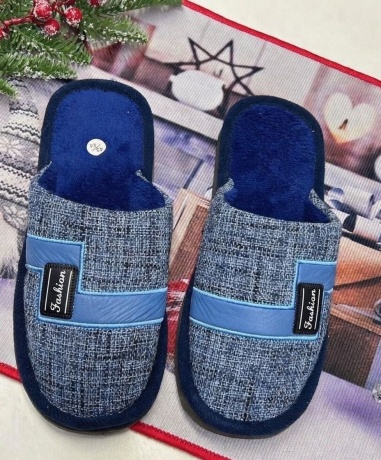 Мужские тапочки Джинса+велсофт, закрытый нос, мягкая подошва
