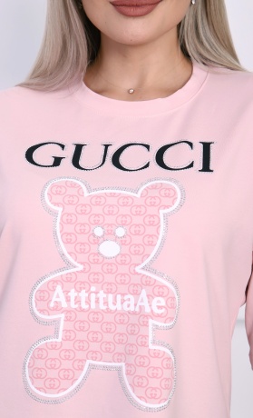 Футболка женская розовая с медведем