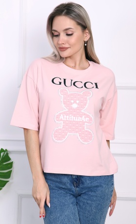 Футболка женская розовая с медведем