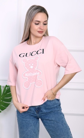 Футболка женская розовая с медведем