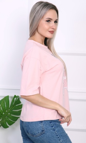 Футболка женская розовая с медведем