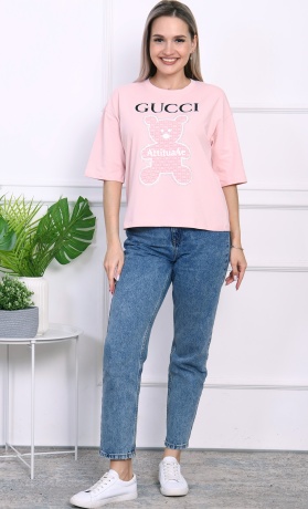 Футболка женская розовая с медведем