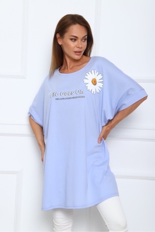Футболка женская голубая с ромашкой, большие размеры