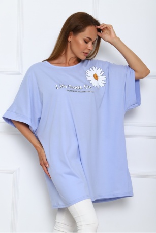 Футболка женская голубая с ромашкой, большие размеры