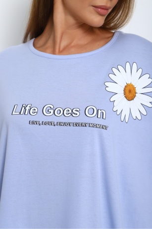 Футболка женская голубая с ромашкой, большие размеры