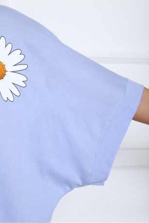 Футболка женская голубая с ромашкой, большие размеры
