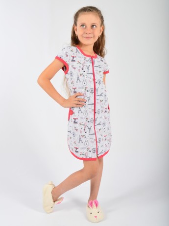 Детский халат серый на молнии с рисунками