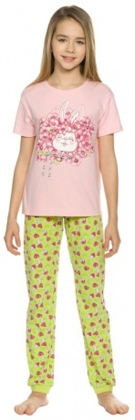 Комплект для девочек розовый с зайчиками и сердечками (брюки)