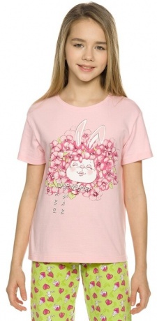 Комплект для девочек розовый с зайчиками и сердечками (брюки)