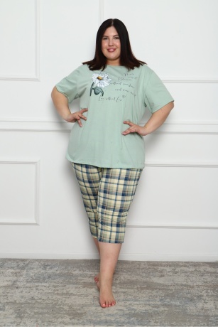 Костюм женский с бриджами, зеленый, большие размеры