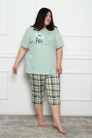 Костюм женский с бриджами, зеленый, большие размеры