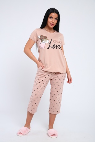 Костюм женский бежевый, шоколад, большие размеры