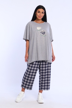 Костюм женский с бриджами, серый, большие размеры