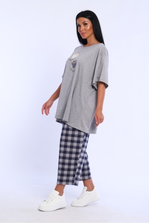 Костюм женский с бриджами, серый, большие размеры