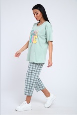 Костюм женский голубой, цветы, большие размеры